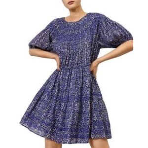 Ba&Sh‎ Floral Print Smocked Tiered Puff Sleeve Mini Dress Size 3 Large